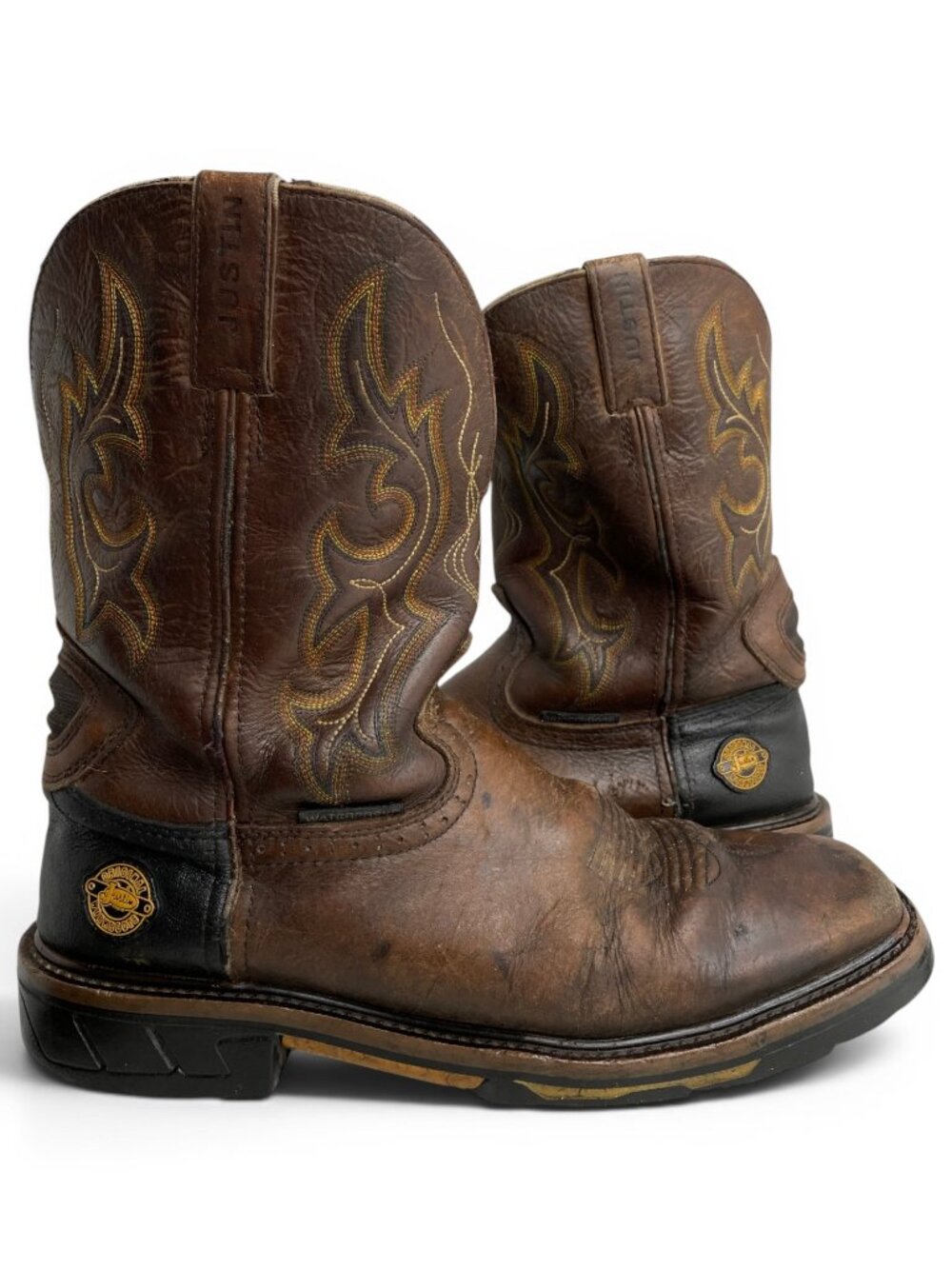 Justin Hybred Square Toe Brown Leather Western Cowboy Work  Boots Men's 11 D